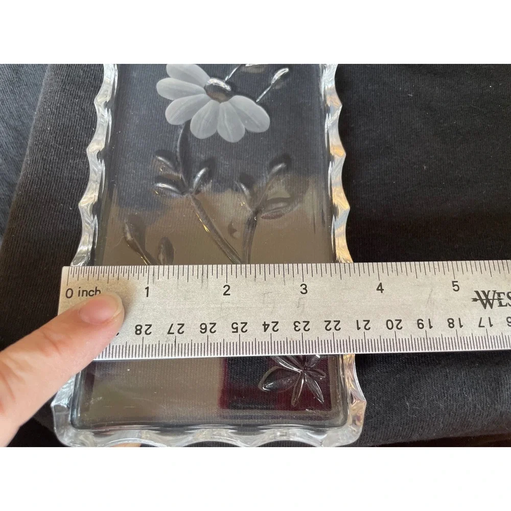 Vintage Princess House Frosted Daisy Crystal Trinket Tray and Lidded Jar Set